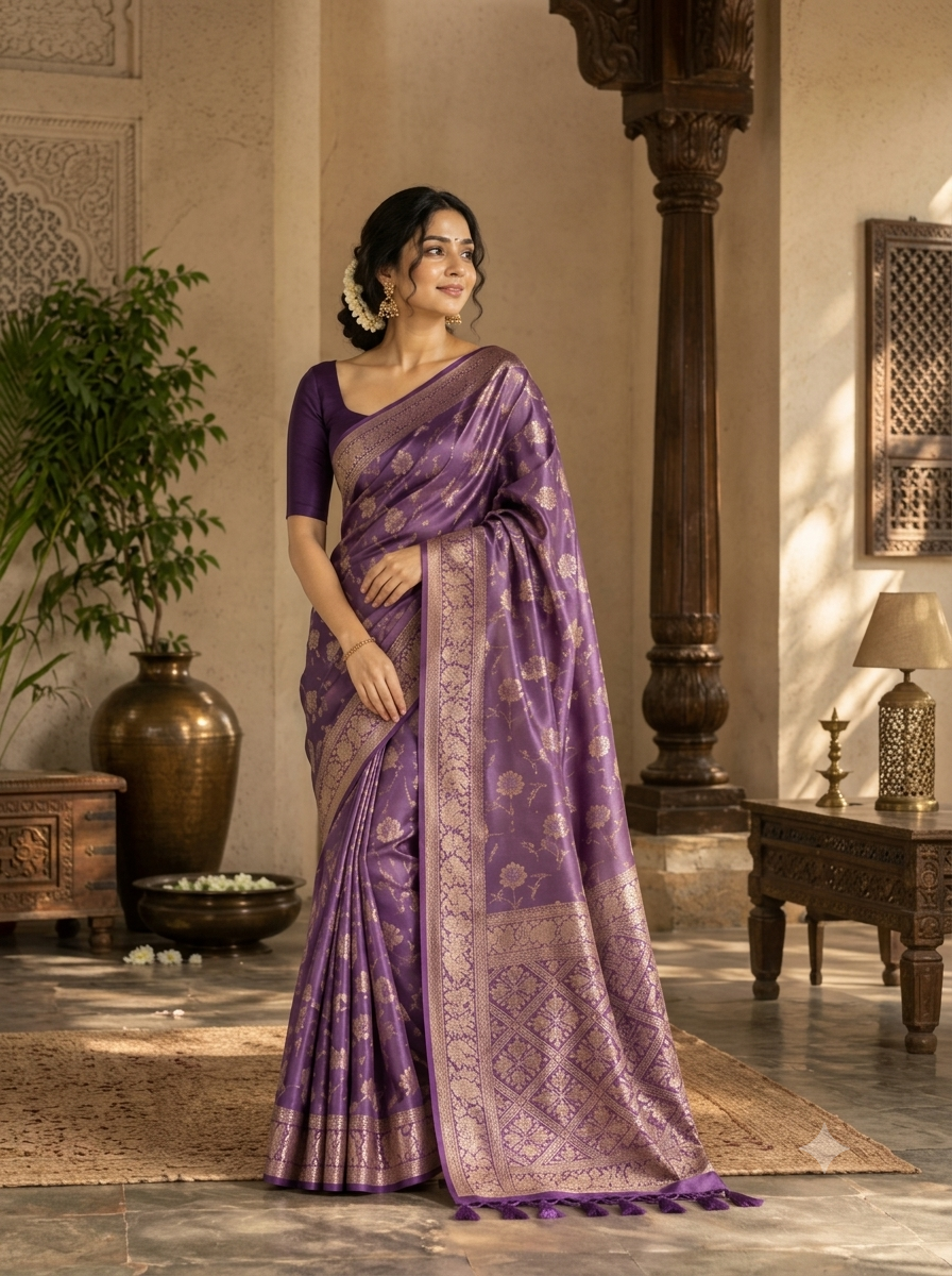 Violet Banarasi Silk Saree (Copy)